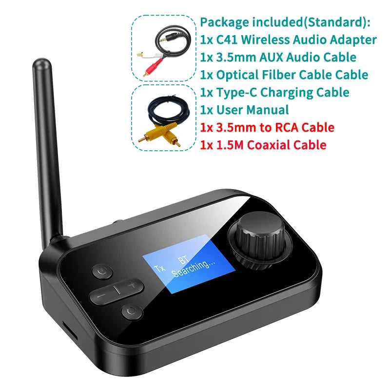 Multi-Function Bluetooth Audio Transmitter & Receiver | 3.5mm AUX, Optical, Coaxial Wireless Adapter DAC Converter for TV & PC