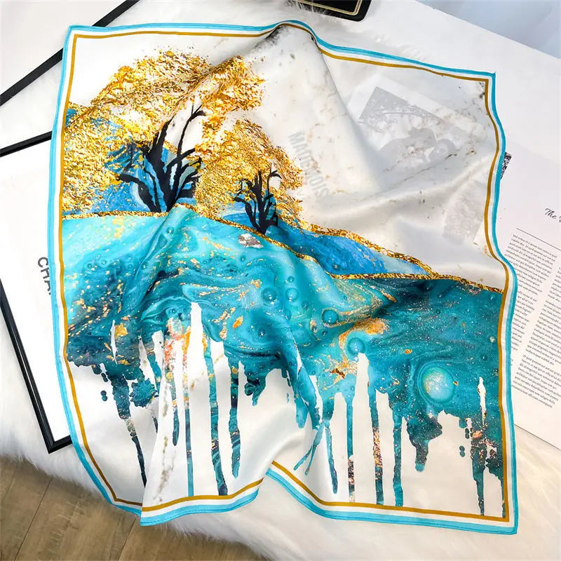 New 2024 Pashmina Scarf – 100% Mulberry Silk Small Shawl, Summer Beach Poncho, Women’s Hijab, Bandana & Kerchief 53x53cm