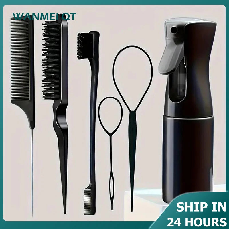 4-Piece Hair Styling Comb Set – Rat Tail, Edge & Smooth Black Brushes for All Hair Types