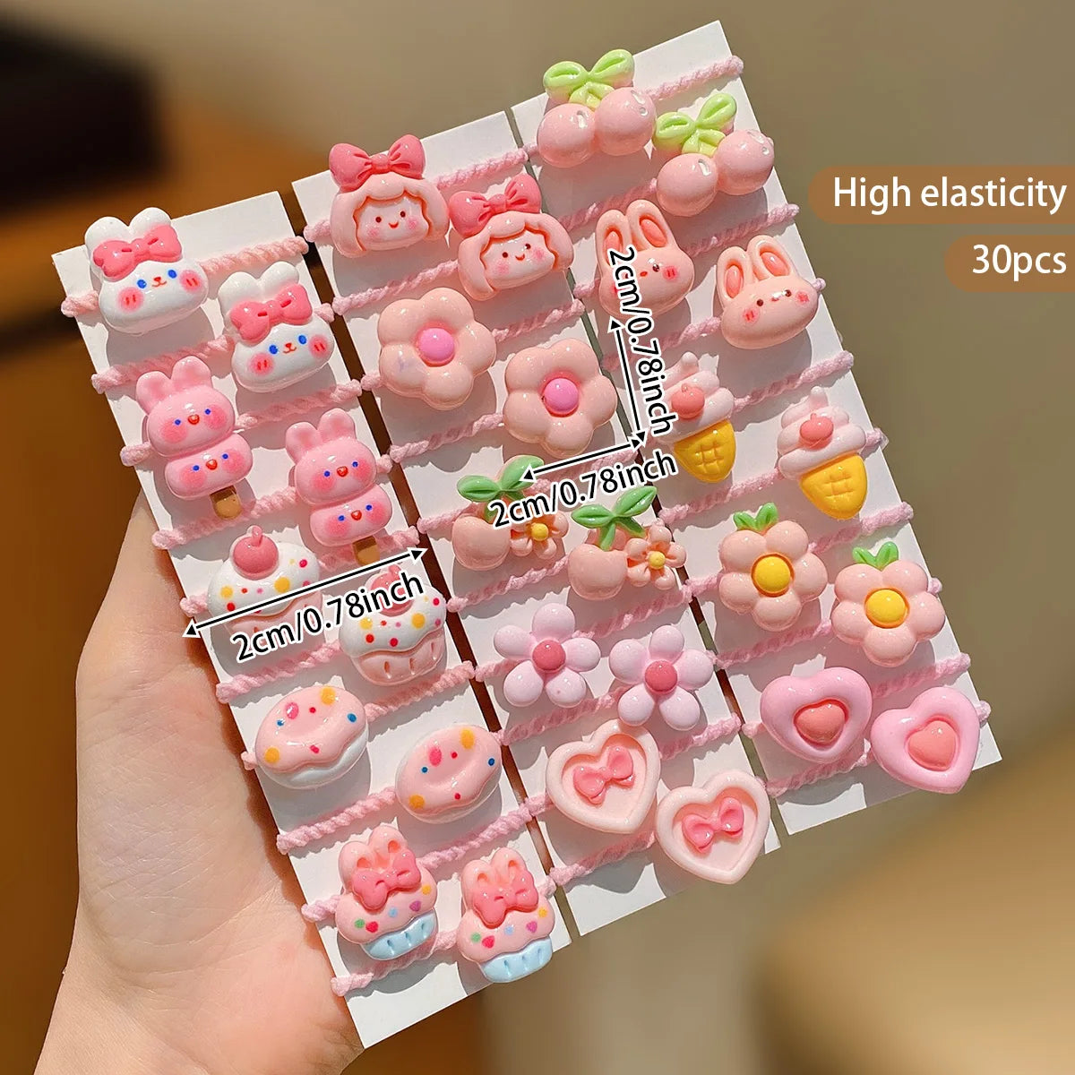 30-Piece Cute Cartoon Hair Bands for Girls - Colorful Children’s Elastic Hair Ties for Everyday Hairstyles