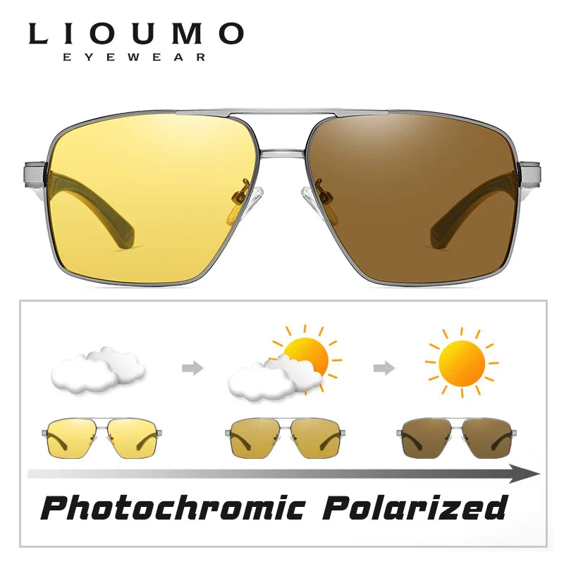 LIOUMO Photochromic Polarized Sunglasses – UV400 Night Vision Driving Glasses for Men & Women