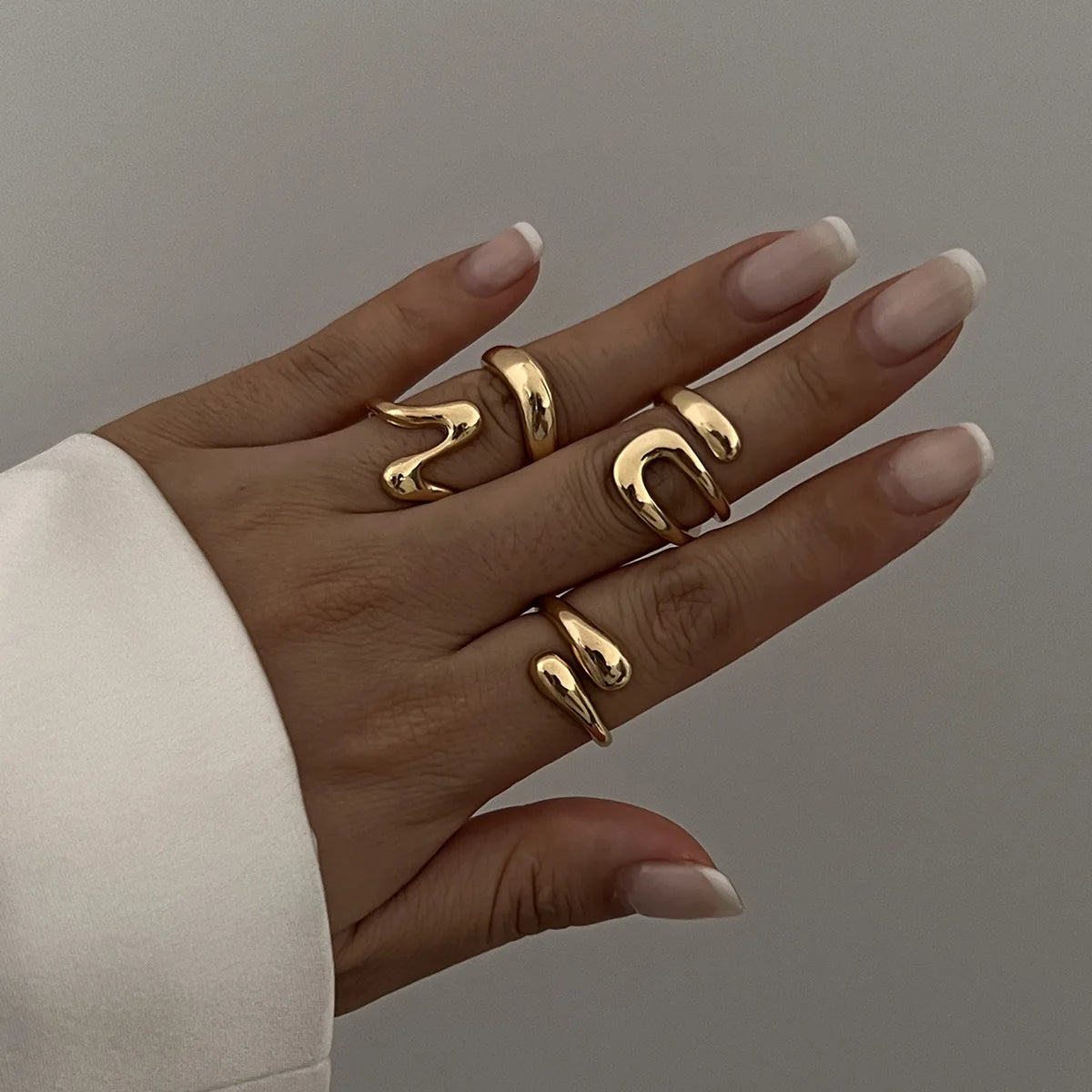 DIEZI Irregular Geometric Knuckle Ring Set — Punk Beach Fashion Gold & Silver (Unisex)