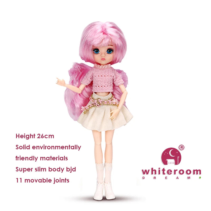 26cm BJD Doll for Girls – Purple Hair Fashion Princess with Big Eyes & Accessories Gift