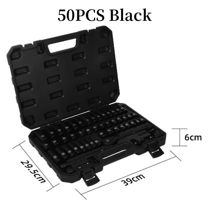 50PCS 3/8 Inch Pneumatic Socket Set - Metric Long & Short Sleeves for Auto Repair, Machinery & Hardware Tools