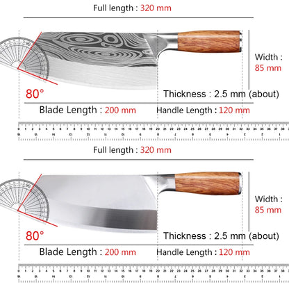 Stainless Steel Cleaver Kitchen Knife – Wooden Handle Utility Knife for Slicing Fish, Vegetables & Meat