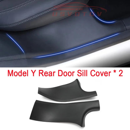 Rear Door Sill Protective Pad for Tesla Model Y – Anti-Kick Threshold Guard Cover Strip, Original Fit Accessories