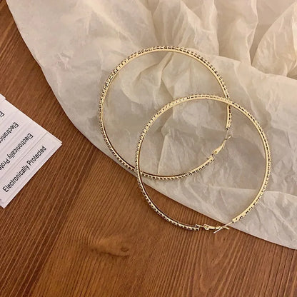 Women’s Shiny Large Circle Cross Hoop Earrings – Rhinestone Geometric High-End Fashion Jewelry