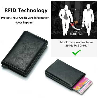 Carbon Fiber Credit Card Holder Wallet for Men - RFID Slim Pop-Up Metal Minimalist Case, Black