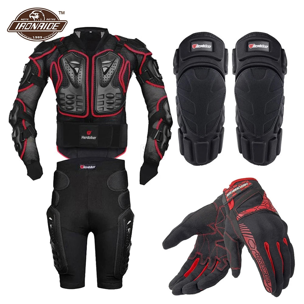 Motorcycle Jacket with Full Body Armor Set – Chest Armor Suit for Motocross Racing & Protective Moto Gear, Sizes S-5XL