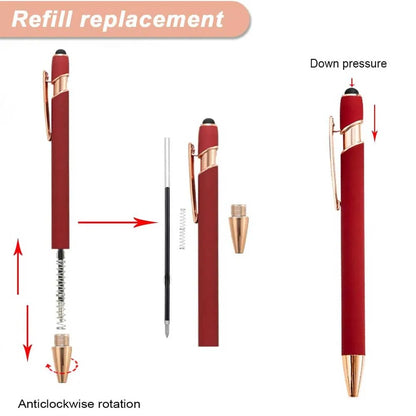 2-in-1 Metal Stylus Ballpoint Pen — 1.0mm Black Ink Pen for Smartphone and Tablet, Set of 5–10 Pieces