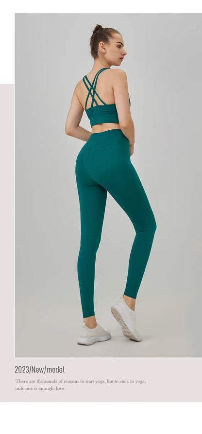 2-Piece Women’s Yoga Tracksuit – Pilates Fitness Set with Push-Up Sports Bra & Leggings for Gym Workout