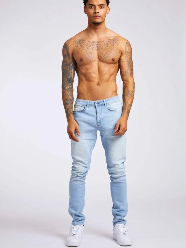 Men’s Elastic Skinny Jeans — Slim Fit Stretch Denim Pencil Pants Streetwear Casual Jogging Trousers Black