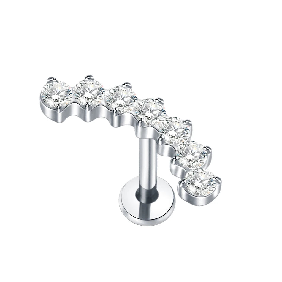 Titanium CZ Tragus & Helix Stud – Internally Threaded Labret Lip Ring Piercing Earring (1PC)