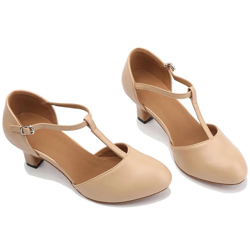 Women’s T-Strap Latin Dance Shoes – Non-Slip Ballroom & Tango Shoes with Soft Insole and Comfortable Lining