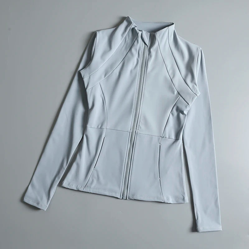 New Yoga Wear Ladies Coat – High Elastic Loose Fitness Top, Long Sleeve Stand-Up Collar for Exercise