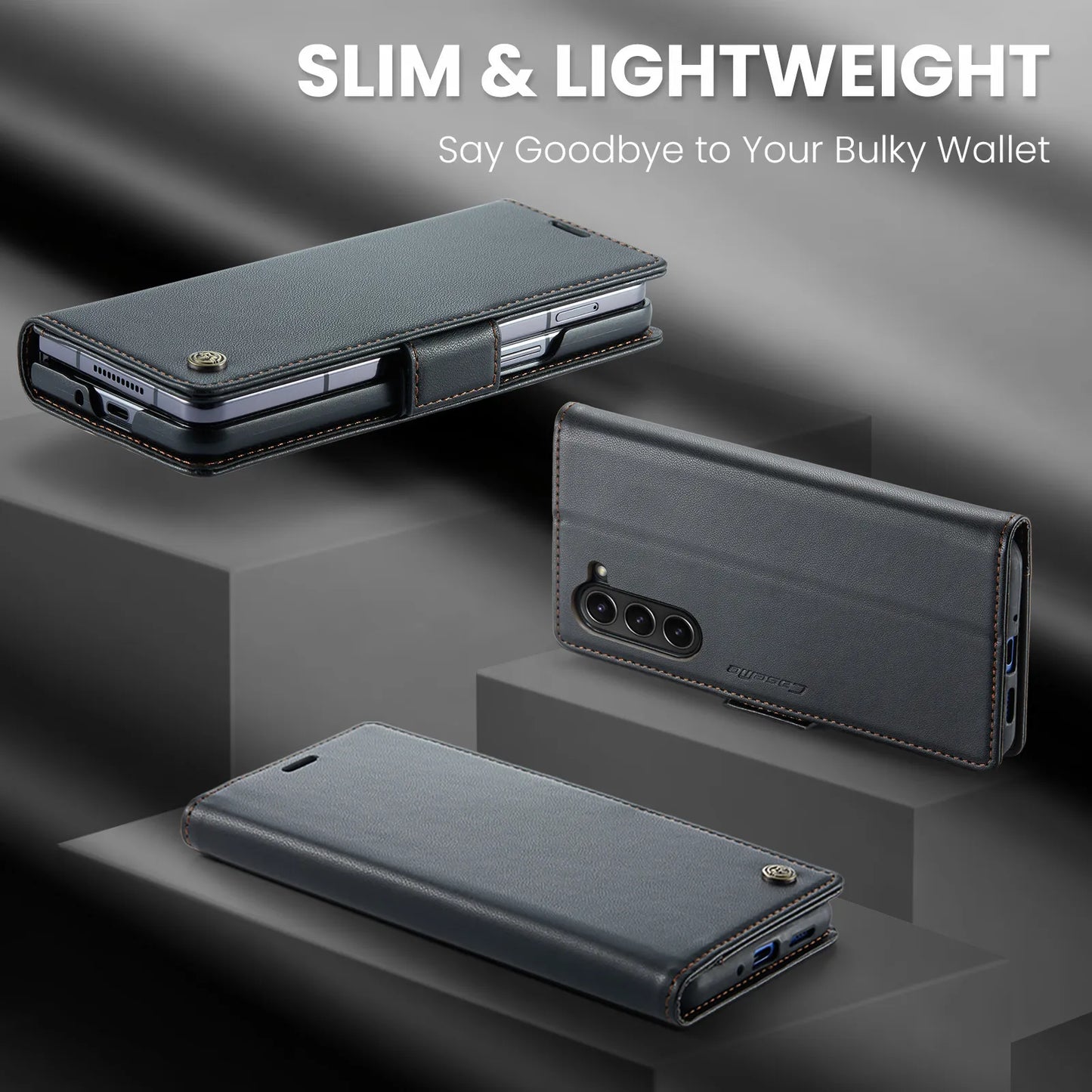 Magnetic PU Leather Phone Case for Samsung Galaxy Z Fold 7/6/5 — Fold6/5 5G Wallet Card Holder Shockproof Cover