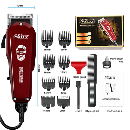 WALUX Professional AC220-240V Hair Clipper – 10W Powerful Hair Trimmer with 2M Cable & 8 Guard Combs for Home Use
