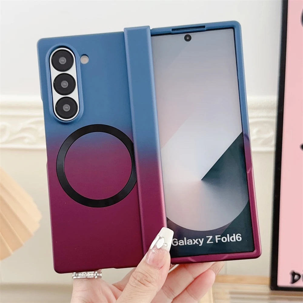 Gradient Dual Color Magnetic Liquid Silicone Phone Case for Samsung Galaxy Z Fold 7 / 6 / 5 / 4 / Z Fold 3 – MagSafe Compatible Shockproof Cover with Soft Touch Protection