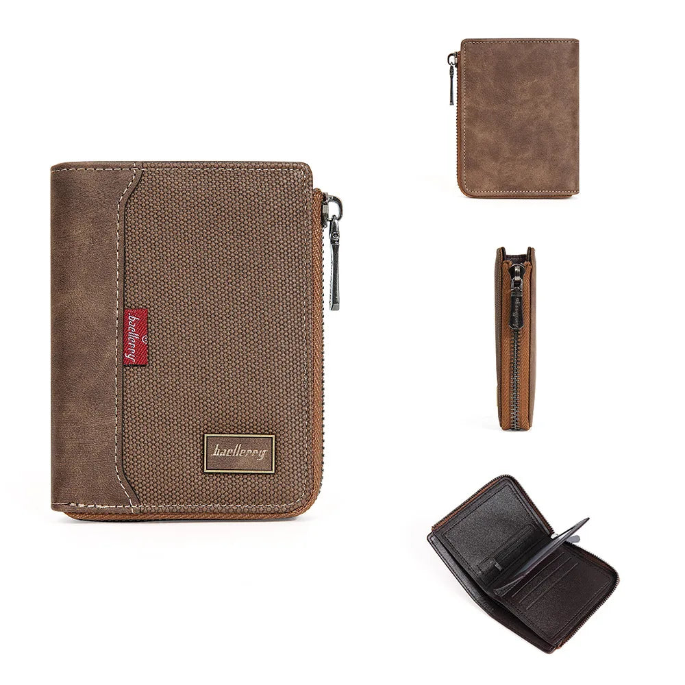 Baellerry RFID Short Men’s Wallet — Luxury Zipper Card Holder with Coin Pocket & Photo Slots
