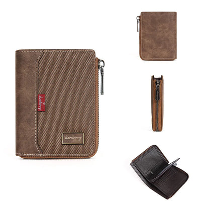 Baellerry RFID Short Men’s Wallet — Luxury Zipper Card Holder with Coin Pocket & Photo Slots