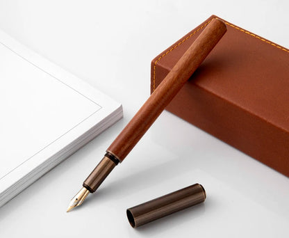 Luxury Retro Wood & Bronze Fountain Pen – 0.5mm Calligraphy Ink Pen for Office, Business & Gift Stationery
