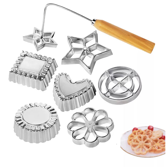 Cast Iron Rosette Mold Set: 5/7Pcs Bunuelos & Achappam Cookie Maker with Handle - Pastry Tools