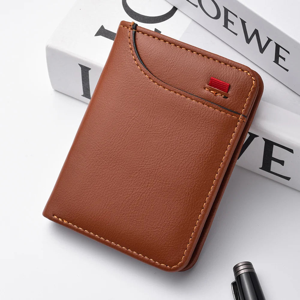 Ultra Thin Mini Leather Wallet - Soft PU Credit Card Holder Vertical Short Wallet for Men