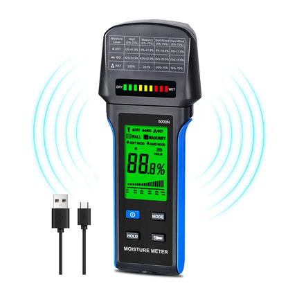Pinless Moisture Meter - Non-Destructive Damp Detector for Walls, Masonry & Wood with 4 Modes and Backlit LCD