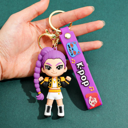 New KPOP Demon Hunters Keychain – Tiger PVC Figure, Cute Harajuku Style Key Ring for Kids & Fans