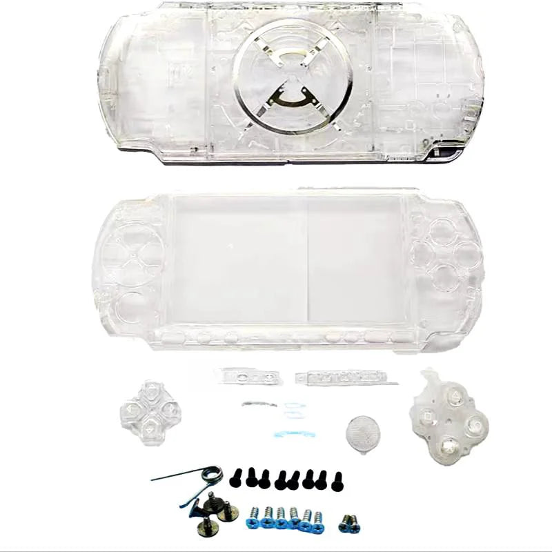 Clear Green Replacement Shell for PSP 3000/3001/3002/3003 – Front & Back Faceplate Cover with Repair Buttons & Stickers