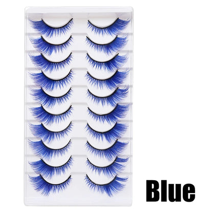 Colorful Halloween False Eyelashes – Blue, Red & Pink Cosplay Fake Lash Extensions for Makeup Looks