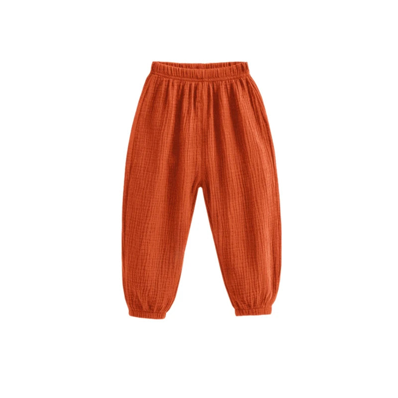 Summer Korean Kids Cotton Linen Pants – Casual High Waist Loose Pleated Harem Trousers for Girls & Boys