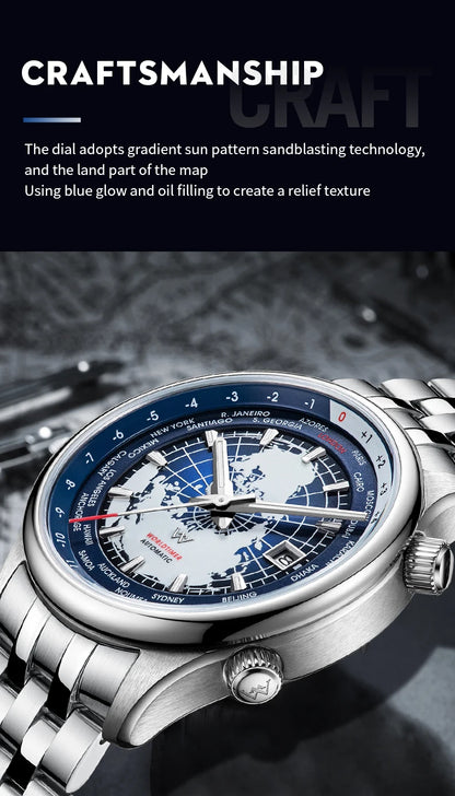 WM Welly Merck Automatic Mechanical Men’s Watch — High-Quality Sapphire, World Time, WM057 Luxury Timepiece