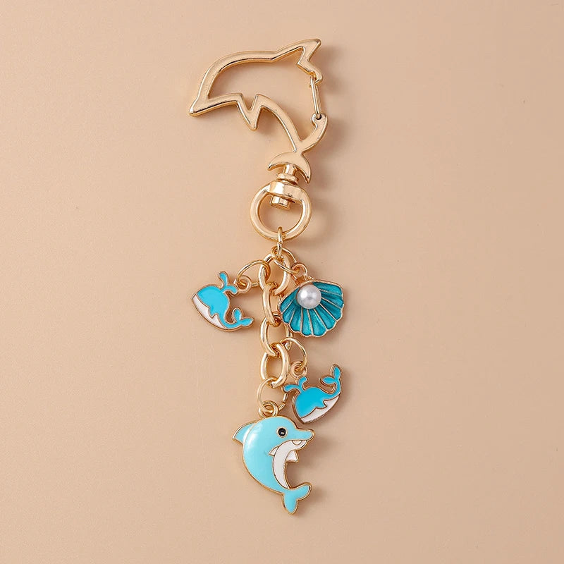 Summer Beach Shell Keychain – Octopus and Starfish Marine Life Pendant for Women, Girls, Handbag Decor, and Gifts