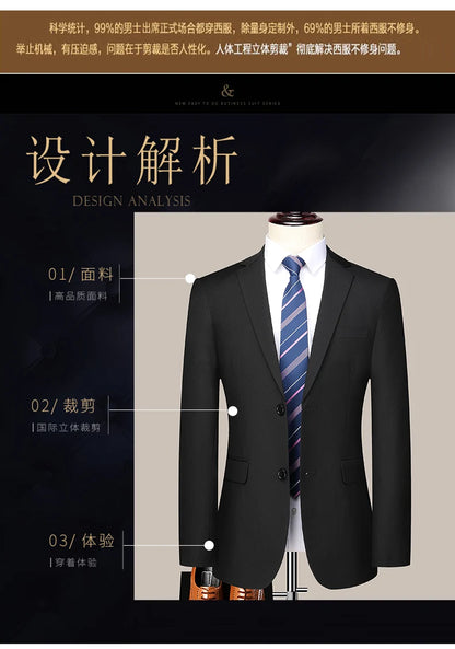 2023 Men’s Two-Button Wedding Suit — Korean Slim Fit Fashion Business Formal Two-Piece Set (Blazer + Trousers)
