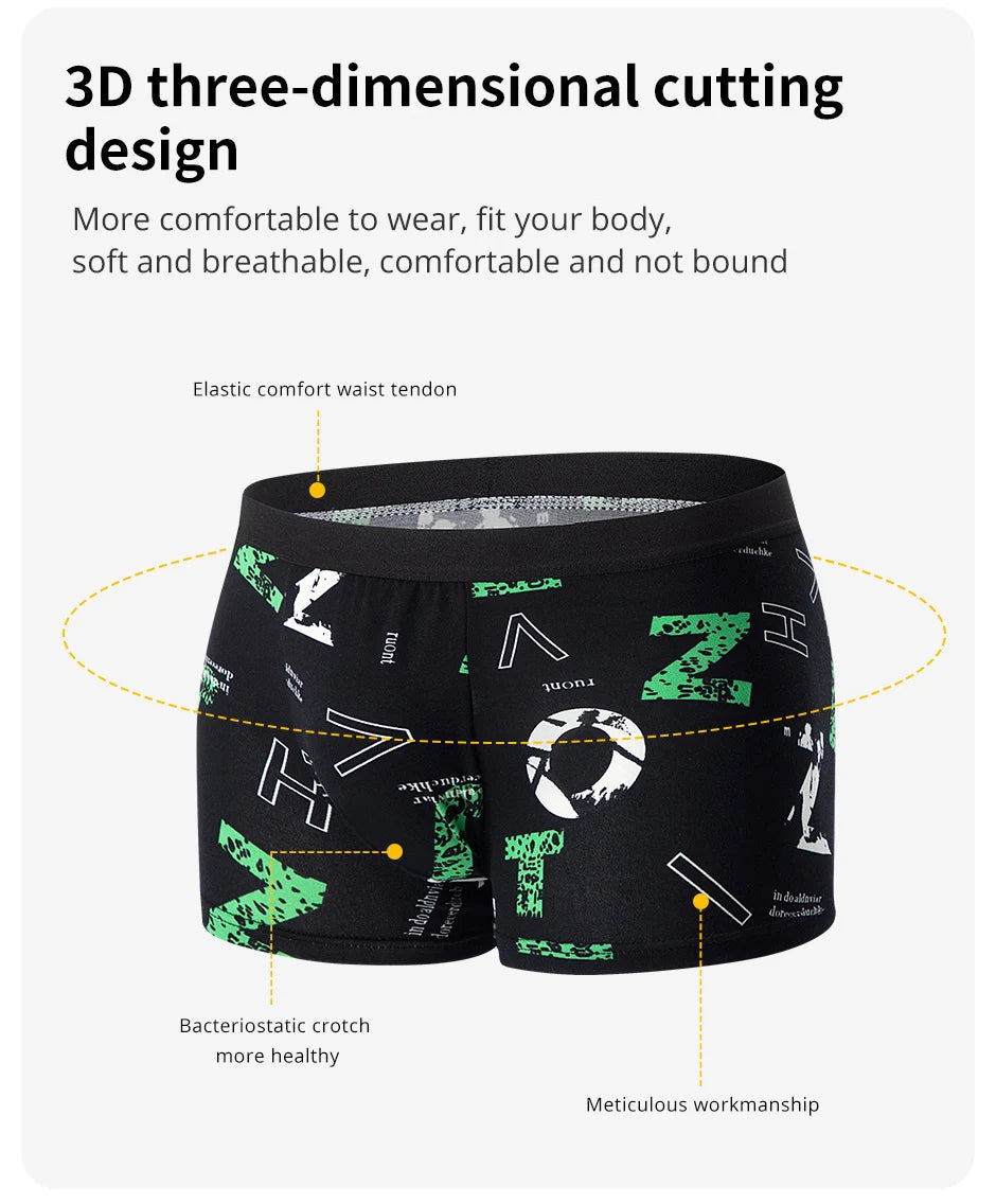 4-Piece Men's Fashion Boxer Shorts – European & American Size, Comfortable & Breathable Plus Size with Elastic Waist