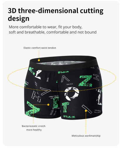4-Piece Men's Fashion Boxer Shorts – European & American Size, Comfortable & Breathable Plus Size with Elastic Waist