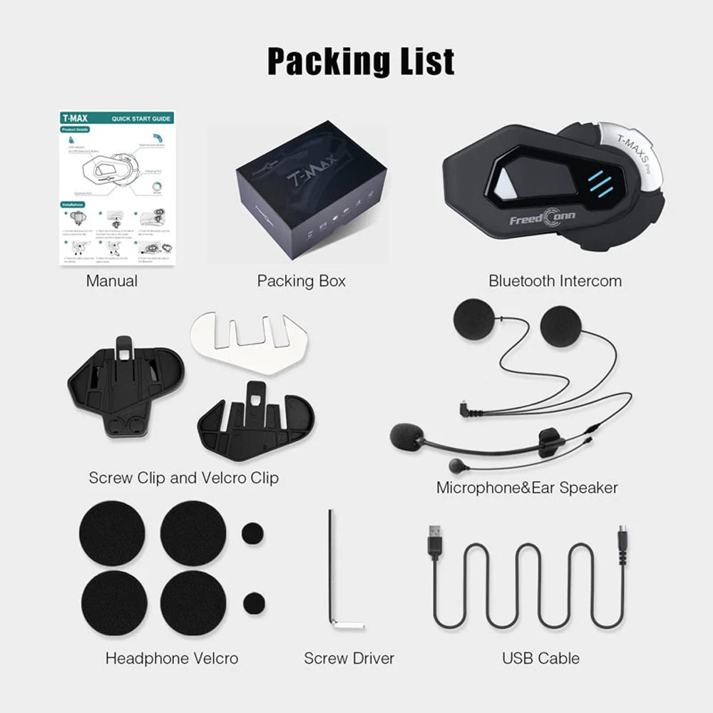 FreedConn Motorcycle Helmet Headset Intercom - Bluetooth Music, FM, Waterproof Moto Helmet Earphones & Intercom System