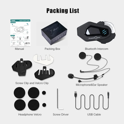 FreedConn Motorcycle Helmet Headset Intercom - Bluetooth Music, FM, Waterproof Moto Helmet Earphones & Intercom System