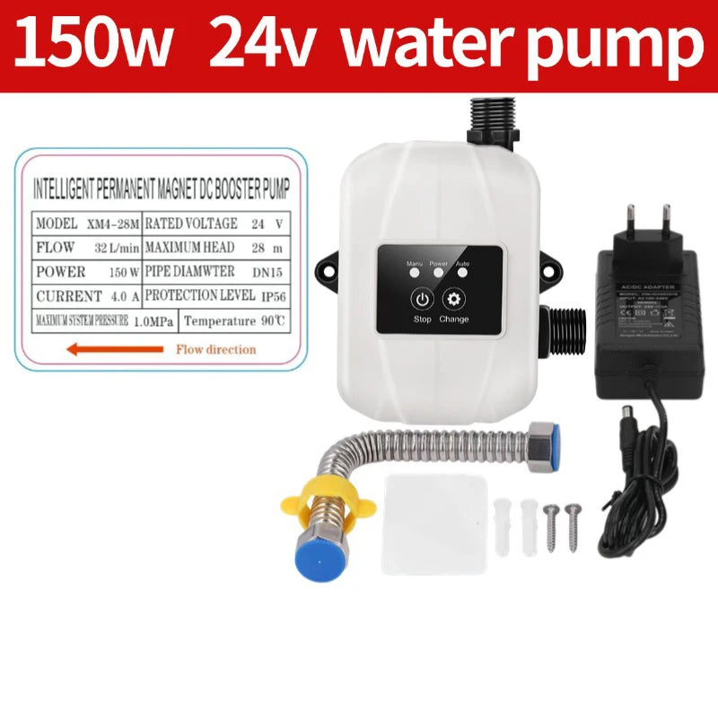 24V Automatic Water Pressure Booster Pump for Home Shower – Hot & Cold Faucet High Pressure Booster Pump (US/EU Compatible)