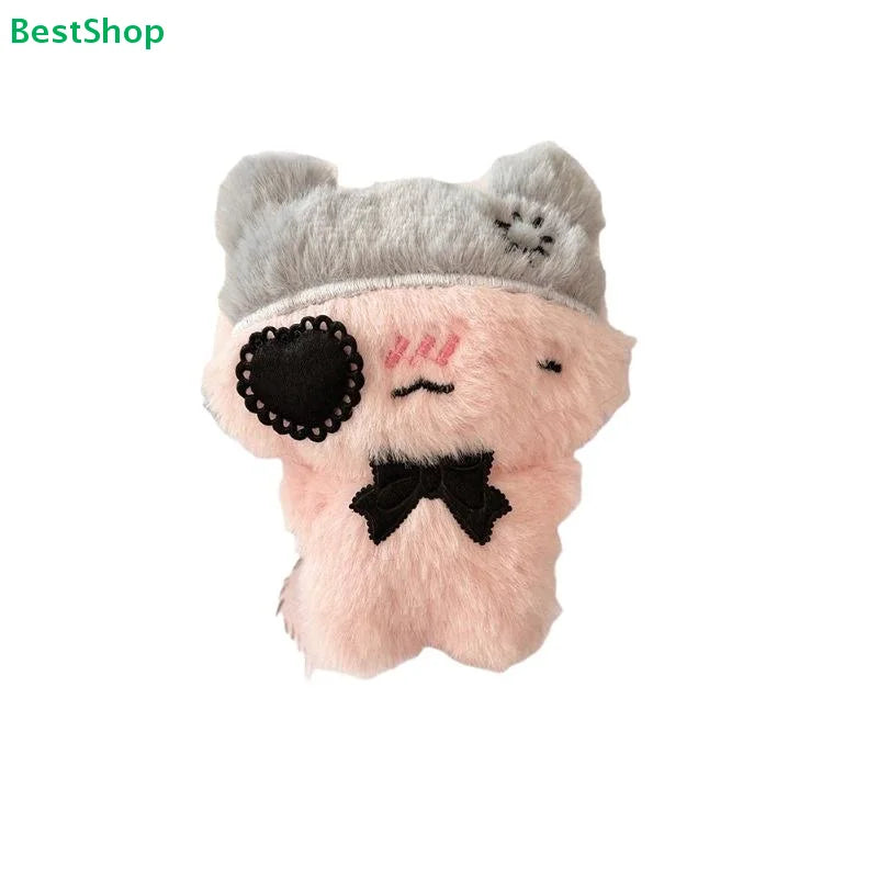 Cute Plush Cat Keychain - Kawaii Kitten Pendant with Heart Patch Bow Charm for Bag Decoration & Accessories
