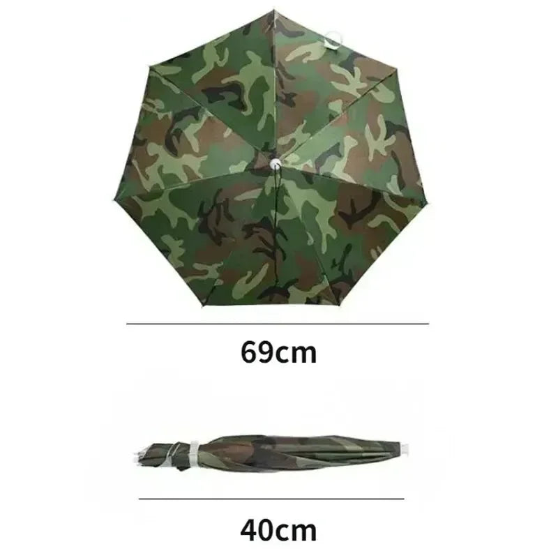 Foldable Outdoor Umbrella Hat – Double Layer Sun Cap for Fishing, Camping & Beach, Unisex Headwear