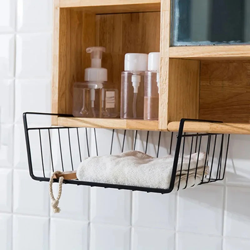 Multipurpose Hanging Closet Storage Basket — Metal Organizer for Kitchen Cabinets, Desks, and Home Use