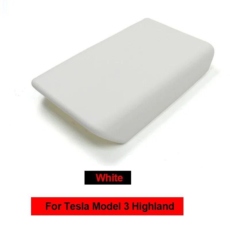 Tesla Model 3/Y 2023-2024 Armrest Protector Box Cover – Soft White TPE Center Console Pad for Model 3 Highland