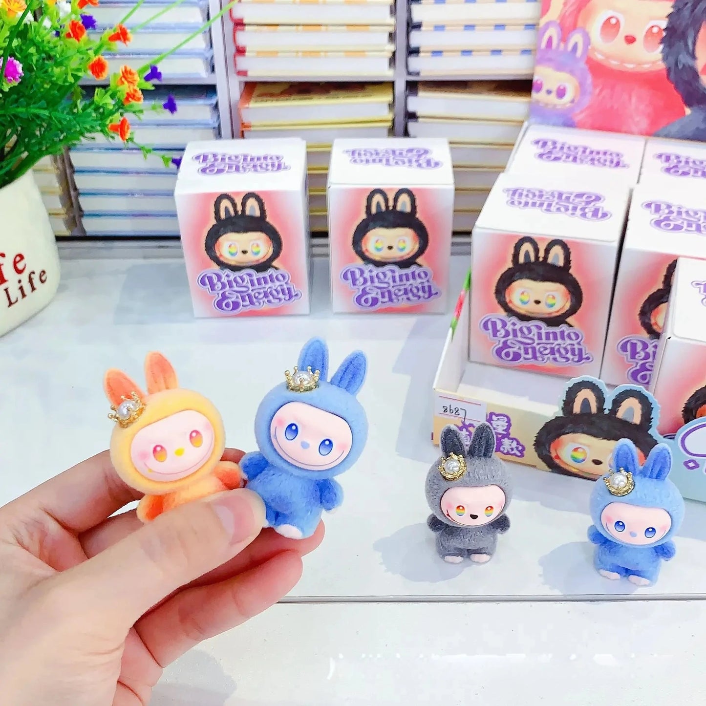 12pcs V3 Big Into Energy Cartoon Flocking Blind Box Cute Doll Desktop Ornaments Surprise Gifts for Kids