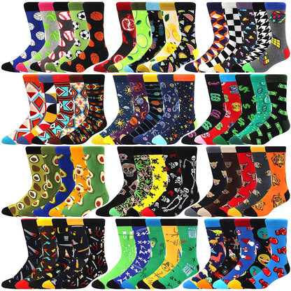 5-Pair Combed Cotton Novelty Crew Socks - Funny Skateboard Casual Socks for Men & Women