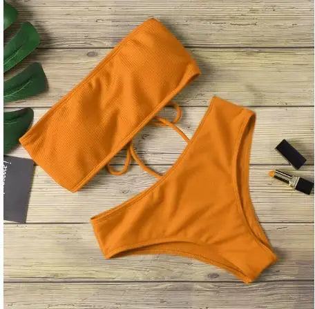 Women’s Tie Thong Bikini Set – Ultrathin Brazilian One-Piece Swimwear with Bandage Tube Bra Lingerie