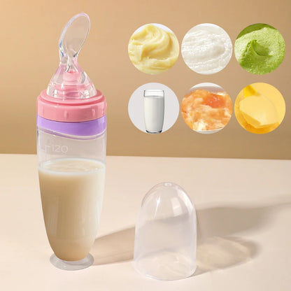 120ml Infant Silicone Food Squeeze Feeder – Baby Fruit Puree & Rice Paste Dispenser with Detachable Spoon