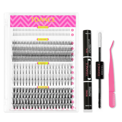 TDANCE 280PCS DIY Lash Extension Kit – Mix Clusters (30D/40D) with Bond, Seal & Remover for At-Home Application