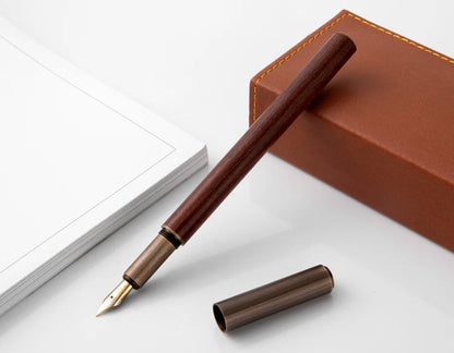 Luxury Retro Wood and Bronze Fountain Pen - 0.5mm Calligraphy Ink Pen for Business, Art, and School, Ideal Student Stationery Gift